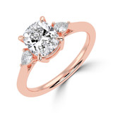 Cushion Diamond Tapered Cathedral Open Bridge Three-Stone Engagement Ring in Rose Gold (MVSLG1328-R)