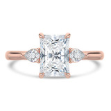 Radiant Diamond Tapered Cathedral Open Bridge Three-Stone Engagement Ring in Rose Gold (MVSLG1327-R)