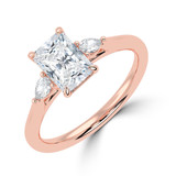 Radiant Diamond Tapered Cathedral Open Bridge Three-Stone Engagement Ring in Rose Gold (MVSX1049-R)