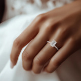 Emerald Diamond Hidden Halo Solitaire with Accents Engagement Ring in Rose Gold (MVSLG1313-R) Emerald Diamond Hidden Halo Solitaire with Accents Engagement Ring in Rose Gold (MVSLG1313-R)