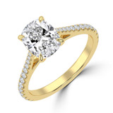 Cushion Diamond Cathedral Tapered Pave Solitaire with Accents Engagement Ring in Yellow Gold (MVSLG1617-Y)