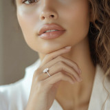 Marquise Diamond Cathedral Tapered Pave Solitaire with Accents Engagement Ring in White Gold (MVSLG1619-W)