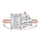 Emerald Diamond Toi  et Moi Engagement Ring in Rose Gold (MVSLG1624-R)