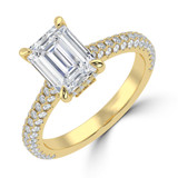 Emerald Diamond Cathedral Double Hidden Halo Three-Row Pave Solitaire with Accents Engagement Ring in Yellow Gold (MVSLG1654-Y)