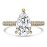 Pear Diamond Cathedral Double Hidden Halo Three-Row Pave Solitaire with Accents Engagement Ring in Yellow Gold (MVSLG1657-Y)