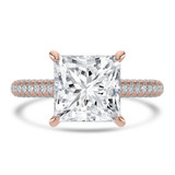 Princess Diamond Cathedral Double Hidden Halo Three-Row Pave Solitaire with Accents Engagement Ring in Rose Gold (MVSLG1658-R)