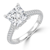 Princess Diamond Cathedral Double Hidden Halo Three-Row Pave Solitaire with Accents Engagement Ring in White Gold (MVSLG1658-W)