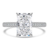 Radiant Diamond Cathedral Double Hidden Halo Three-Row Pave Solitaire with Accents Engagement Ring in White Gold (MVSLG1659-W)
