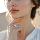 Radiant Diamond Cathedral Double Hidden Halo Three-Row Pave Solitaire with Accents Engagement Ring in White Gold (MVSLG1659-W)