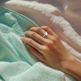 Radiant Diamond Cathedral Double Hidden Halo Three-Row Pave Solitaire with Accents Engagement Ring in White Gold (MVSLG1659-W)