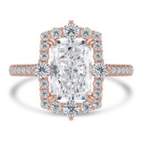 Radiant Diamond Floral Halo Cathedral with Accented Bridge and Basket Halo Engagement Ring in Rose Gold (MVSLG1660-R)