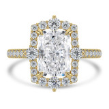 Radiant Diamond Floral Halo Cathedral with Accented Bridge and Basket Halo Engagement Ring in Yellow Gold (MVSLG1660-Y)