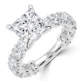 Princess Diamond Shared U-Shape Prong Solitaire with Accents Engagement Ring in White Gold (MVSLG1662-W)