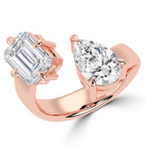 Emerald Diamond Bypass 5MM Band Toi et Moi Engagement Ring in Rose Gold (MVSX1030-R)