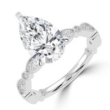 Pear Diamond Vintage Solitaire with Accents Engagement Ring in White Gold (MVSLG1673-W)