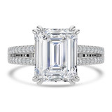 Emerald Diamond Double Prong Split Shank Solitaire with Accents Engagement Ring in White Gold (MVSLG1675-W)