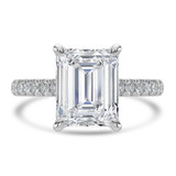 Emerald Diamond Cathedral Solitaire with Accents Engagement Ring in White Gold (MVSLG1683-W)