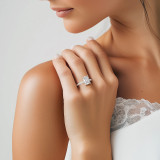 Emerald Diamond Hidden Halo Three Row Pave Solitaire with Accents Engagement Ring in White Gold (MVSLG1692-W)