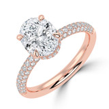Oval Diamond Hidden Halo Three Row Pave Solitaire with Accents Engagement Ring in Rose Gold (MVSLG1694-R)