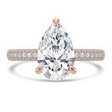 Pear Diamond Hidden Halo Three Row Pave Solitaire with Accents Engagement Ring in Rose Gold (MVSLG1695-R)