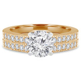 Round Lab Created Diamond Vintage Solitaire with Accents Engagement Ring and Wedding Band Set Ring in Yellow Gold (MVSLG1045-Y)