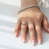 Round Lab Created Diamond Solitaire with Accents Engagement Ring in White Gold (MVSLG1058-W)