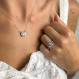 Round Lab Created Diamond Cathedral Cushion Halo Engagement Ring in White Gold (MVSLG1065-W)