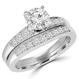 Round Lab Created Diamond Vintage Reverse Tapered Solitaire with Accents Engagement Ring and Wedding Band Set Ring in White Gold (MVSLG1085-W)