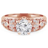 Round Lab Created Diamond Vintage Floral Solitaire with Accents Engagement Ring in Rose Gold (MVSLG1095-R)