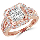 Princess Lab Created Diamond Cushion Halo Engagement Ring in Rose Gold (MVSLG1099-R)