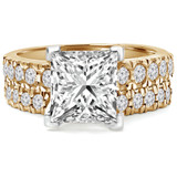 Princess Lab Created Diamond V-Prong Solitaire with Accents Engagement Ring and Wedding Band Set Ring in Yellow Gold (MVSLG1121-Y)
