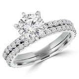 Round Lab Created Diamond Solitaire with Accents Engagement Ring and Wedding Band Set Ring in White Gold (MVSLG1127-W)