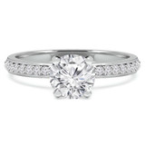 Round Lab Created Diamond High Set Solitaire with Accents Engagement Ring in White Gold (MVSLG1131-W)