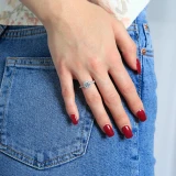 Round Lab Created Diamond Cathedral Cushion Halo Engagement Ring in White Gold (MVSLG1155-W)