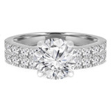 Round Lab Created Diamond Solitaire with Accents Engagement Ring and Wedding Band Set Ring in White Gold (MVSLG1167-W)