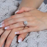 Round Lab Created Diamond Split-Shank Cathedral Double Cushion Halo Engagement Ring in White Gold (MVSLG1204-W)