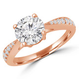 Round Lab Created Diamond Tapered Cathedral Solitaire with Accents Engagement Ring in Rose Gold (MVSLG1207-R)