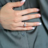 Round Lab Created Diamond Tapered Cathedral Solitaire with Accents Engagement Ring in White Gold (MVSLG1207-W)