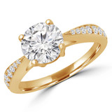 Round Lab Created Diamond Tapered Cathedral Solitaire with Accents Engagement Ring in Yellow Gold (MVSLG1207-Y)