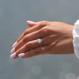 Round Lab Created Diamond Cathedral Cushion Halo Engagement Ring in White Gold (MVSLG1211-W)