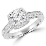 Round Lab Created Diamond Vintage Cathedral Cushion Halo Engagement Ring in White Gold (MVSLG1216-W)