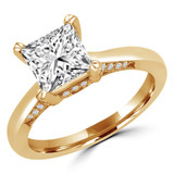 Princess Lab Created Diamond Vintage Tapered Cathedral Hidden Halo Solitaire with Accents Engagement Ring in Yellow Gold (MVSLG1227-Y)