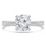 Round Lab Created Diamond Vintage Tapered Solitaire Engagement Ring in White Gold (MVSLG1253-W)