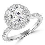 Round Lab Created Diamond High Set Rollover Halo Engagement Ring in White Gold with Accents (MVSLG1257-W)