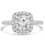 Round Lab Created Diamond Cathedral Open Bridge Cushion Halo Engagement Ring in White Gold with Accents (MVSLG1260-W)