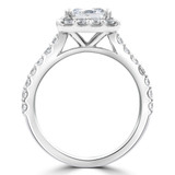 Princess Lab Created Diamond Cathedral Cushion Halo Engagement Ring in White Gold with Accents (MVSLG1262-W)