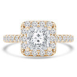 Princess Lab Created Diamond Cathedral Cushion Halo Engagement Ring in Yellow Gold with Accents (MVSLG1262-Y)