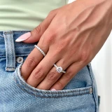 Round Lab Created Diamond Cathedral Solitaire with Accents Engagement Ring in White Gold (MVSLG1305-W)
