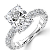 Cushion Lab Created Diamond Hidden Halo Solitaire with Accents Engagement Ring in White Gold with U-Prong Set Accents (MVSLG1709-W)