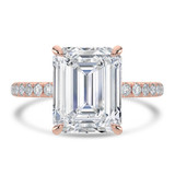 Emerald Lab Created Diamond Hidden Halo Solitaire with Accents Engagement Ring in Rose Gold with Open Bridge (MVSLG1715-R)